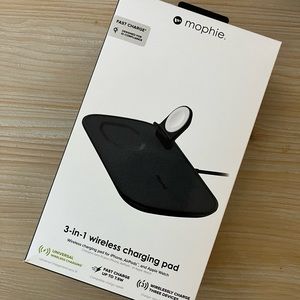 Brand new in box, Mophie 3-in-1 charging pad in black color with nespresso logo